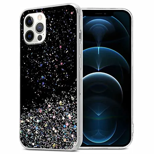 Cadorabo Hülle kompatibel mit Apple iPhone 12/12 PRO Rundumschutz TPU Silikon Case Mädchen Glitzer Strass Design Slim Kratzfest Weiche Gummi Bling Schutzhülle für iPhone 12/12 PRO in Schwarz