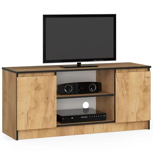 AKORD Low Board K-120 | TV-Shrank mit EIN offenes Regalfach | Fernsehkommode 2 Ablagen mit Türen Links und rechts | H55 x B120 x T40 cm | Gewicht 30 kg | Craft Oak