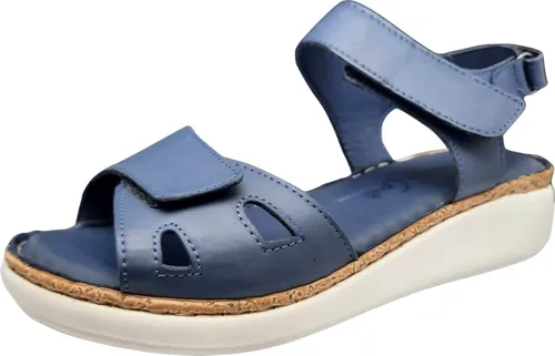 Andrea Conti Damen Sandalette d.blau, 41 EU - Wanderschuhe aus butterweichem Rindleder mit ca. 4 cm Absatzhöhe und praktischem Klettverschluss für optimalen Tragekomfort.