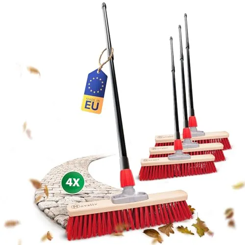 Novaliv 4X Straßenbesen mit Teleskopstiel 40 cm - Robuster Allzweckbesen für den Außenbereich. Ideal zum Kehren von Wegen und Terrassen, mit verstellbarem Teleskopstiel für ergonomisches Arbeiten. Hergestellt in Deutschland.