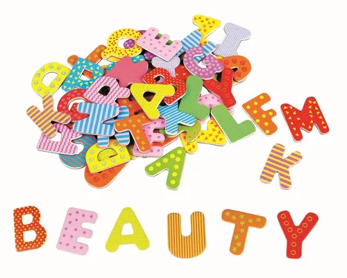 Lelin Lernspielzeug 20006 bunte Magnetische Holz - Buchstaben in Schiebedeckel-Box