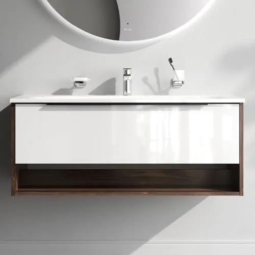 AM.PM Waschbeckenunterschrank Weiß Hängend mit Waschbecken,Badezimmerschrank, Badmöbel Set für Badezimmer, Waschtischunterschrank mit 1 Schublade + offene Nische, 100 cm breit