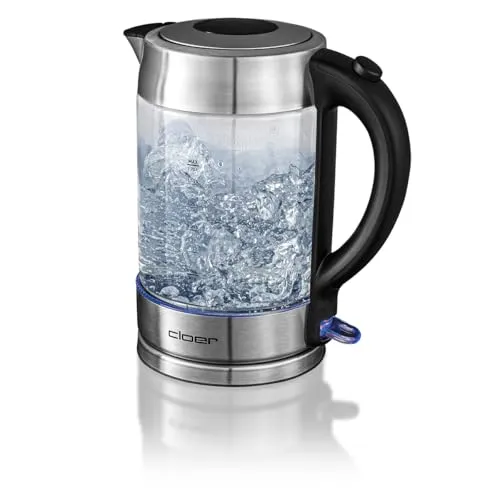 Cloer 4429 Glas Wasserkocher - Testsieger 2019, 2200 Watt, LED-Beleuchtung und sicherer verriegelter Deckel für einfaches Kochen