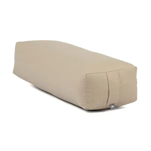 bodhi Yoga Salamba Bolster Eco | Waschbarer Bezug aus 100% Bio-Baumwolle | Yogarolle eckig mit Bio Dinkelfüllung | Yogakissen groß für Restoratives Yoga | Maße: 63,5 x 26,5 x 20,5 cm (light taupe)