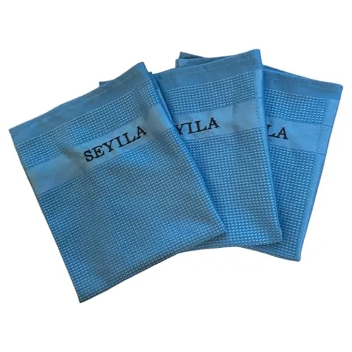 Original Seyila Hochsaugfähige Reinigungstücher 3 er Set/Streifenfreie Reinigung für Fenster,Auto, Küche, Bad und mehr – Putztuch – Zaubertuch - Geschirrtuch 40x60 cm aus Microfaser blau