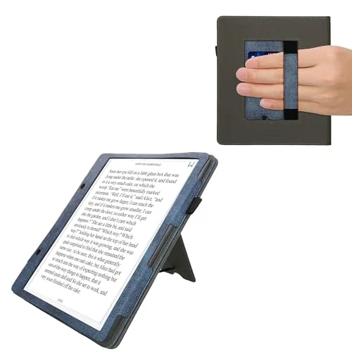 kwmobile Hülle kompatibel mit Amazon Kindle Scribe (2024) Hülle - Flip Case mit Handschlaufe - Kunstleder Cover - Dunkelblau Dunkelgrau