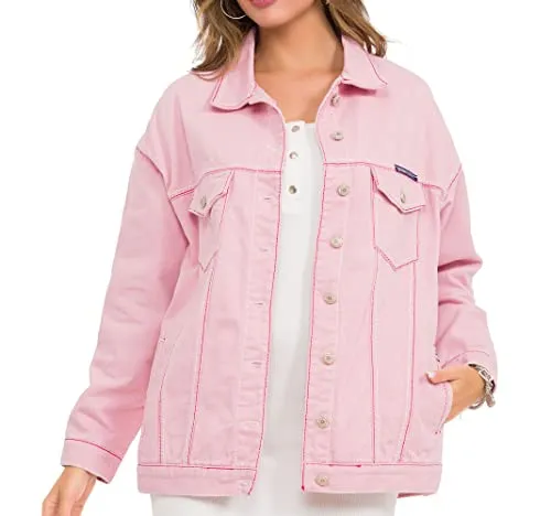 CIPO & BAXX Damen Jeansjacke in Pink - Funktionsjacke aus 100% Baumwolle mit stylischen auffälligen Elementen, ideal für einen lässigen Look und hohe Tragequalität.