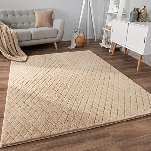 Paco Home Hochflor Bubble Teppich 160x220 cm - Moderner Teppich mit Hoch-Tief-Effekt in Beige, ideal für Wohnzimmer und pflegeleicht - schafft eine gemütliche Atmosphäre in jedem Raum.