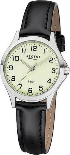 Regent Damenuhr Quarzwerk mit Leuchtzifferblatt - Elegante Armbanduhr für Damen, rundes Gehäuse (29mm), wassergeschützt bis 5 bar und mit leuchtendem Zifferblatt für optimale Ablesbarkeit.