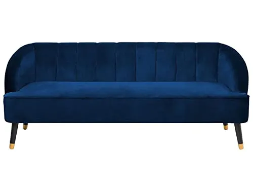 Beliani 3-Sitzer Sofa Samtstoff blau gesteppt - Elegantes Sofa in Marineblau mit weichem Samtstoffbezug, ideal für stilvolle Wohnräume. Die hohen Füße aus Kiefernholz sorgen für Stabilität und einen modernen Look.