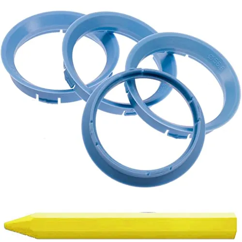 4X Zentrierringe Hellblau 63,3 mm x 56,6 mm + 1x Reifen Kreide Fett Stift
