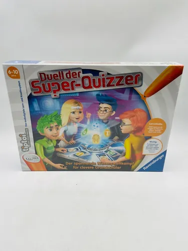 Ravensburger tiptoi 00833 - Duell der Super-Quizzer - Spielesammlung für Kinder ab 6 Jahren, die spielerisch Allgemeinwissen vermittelt. Mit zwei Schwierigkeitsstufen und interaktivem tiptoi Stift für ein fesselndes Quiz-Erlebnis.