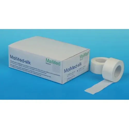 Fixierpflaster MaiMed silk Rollenpflaster 2,50 cm x 9,1 m weißes Heft-und Fixierpflaster auf der Rolle 12 Stück/Box 77120