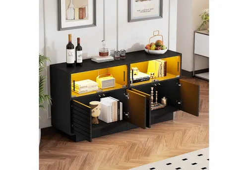 STILVORA Sideboard LED-Beistellschrank Wohnzimmerschrank mit Glastüren,Buffetschrank (Fernsehschrank, Wohnzimmermöbel, 1 St., mit 2 Kabinett, 4 Fächern), mit LED-Licht