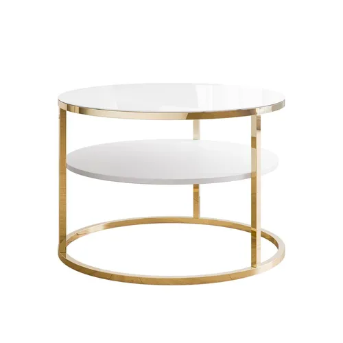 Lookway Couchtisch CIRI GLASS – Eleganter Tisch mit Ablage in Goldchrom, Durchmesser ⌀70 cm