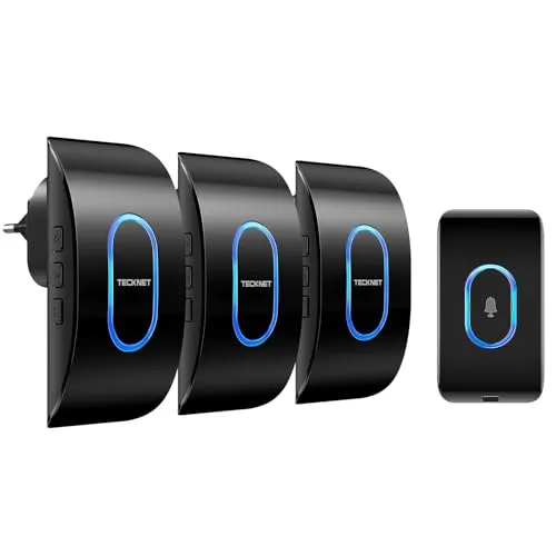 TECKNET Türklingel IP65 - Wasserdichte Funkklingel mit 400m Reichweite - Türglockensätze mit 400m Reichweite, 5 Lautstärkestufen und 60 Melodien, ideal für große Wohnungen. IP65 wasserdicht und einfach zu installieren, perfekt für jeden Wetterbedingungen.
