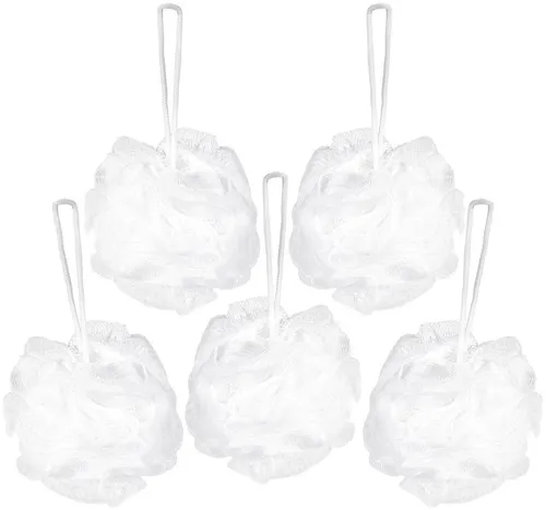 BRUBAKER Duschschwamm Badeschwamm-Set, 5-tlg., 5x Peeling- und Massage-Schwamm, Duschschwamm mit Aufhänger