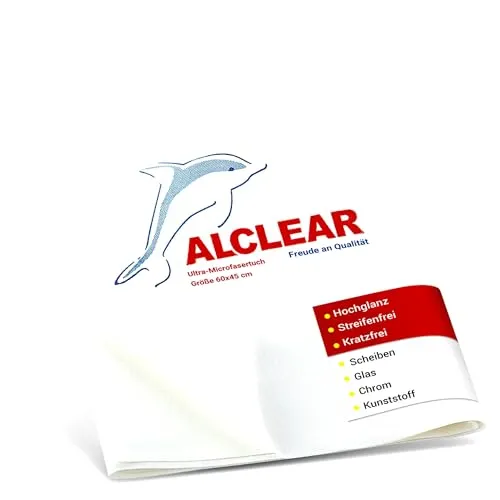 ALCLEAR 950002 Mikrofasertuch Glastuch & Fenstertuch – 60×45 cm streifenfrei & fusselfrei – Ultra-Mikrofaser für Glasreinigung im Haushalt & Auto – spart Zeit ohne Nachtrocknen – Made in Germany
