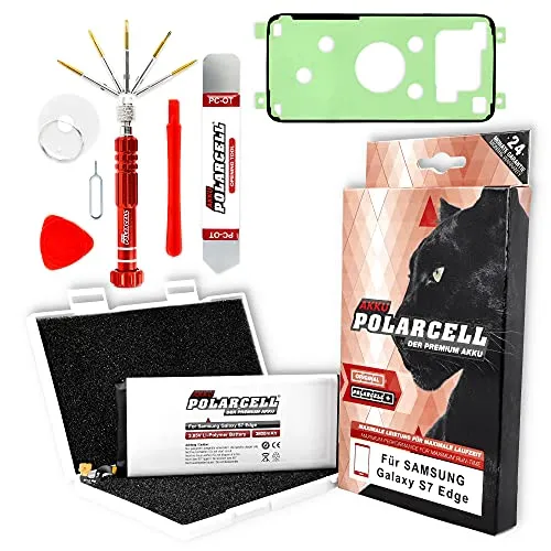PolarCell Akku für Samsung Galaxy S7 Edge SM-G935F | ersetzt Original EB-BG935ABE | mit Werkzeugset & Rahmenkleber im Profi-Set | 3800mAh Starke Ersatz-Batterie | A+ Qualitätszellen | S7 Edge DuoS