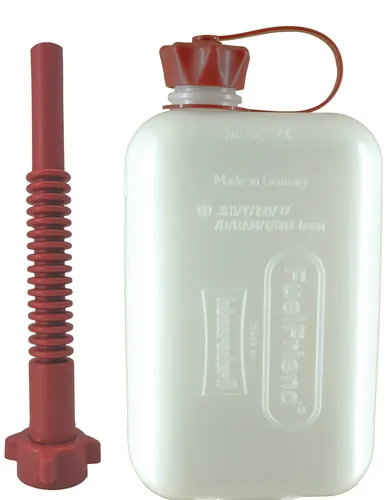 FuelFriend®-BIG max. 2 Liter CLEAR Reserve- Benzinkanister mit PREMIUM-Ausgießer