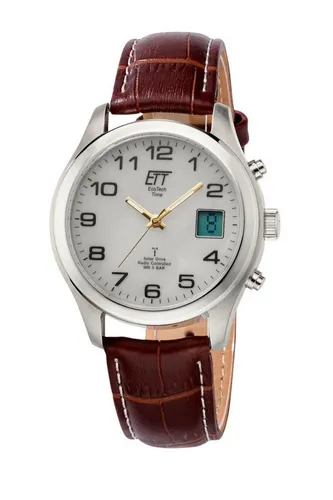 ETT EGS-11333-60L Solar Drive Funkuhr Basic Herrenuhr 39mm - Braun/Grau - Herrenuhr mit Solar-Funk-Technik, ewiger Kalender und braunem Lederarmband für präzise Zeitmessung ohne Batteriewechsel.