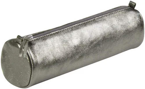 CLAIREFONTAINE Federtasche - Schlampermäppchen aus hochwertigem Leder, rund 5,5x22cm in elegantem Graphitdesign