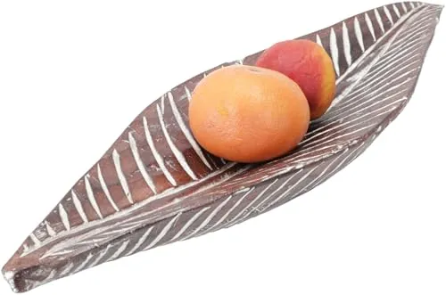 GURU SHOP Upcycling Obstschale, Dekoschale in Blattform aus Balsaholz - M2, 7x65x18 cm