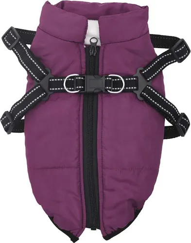 Hundemantel mit Geschirr Wasserdicht Reflektierend Lila M - Gemütlich und warm, ideal für kalte Tage und Outdoor-Abenteuer mit Sicherheitsreflexstreifen