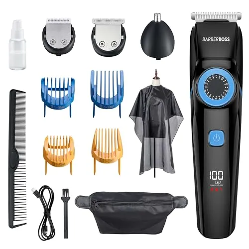Barberboss Bartschneider Männer & Haarschneidemaschinen Männer, Nasentrimmer Männer, Herren-Pflegesets, wasserdicht-QR-6052, Schwarz / Blau