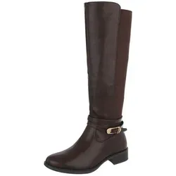 Ital-Design Elegante Stiefel für Damen mit Blockabsatz - Wanderschuhe in Braun, ideal für stilvolle Abenteuer, mit hohem Tragekomfort und praktischen Reißverschluss.
