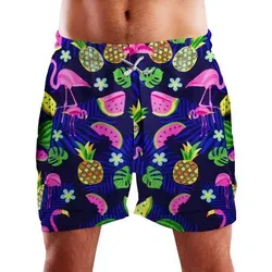 King Kameha Badeshorts Flamingo Melone Hawaii Bade-Shorts Mesh-Einsatz Verschluss Kordelzug Mit integriertem Mesh-Innenslip für extra Komfort blau L