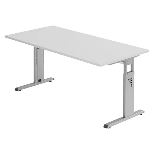 Bümö höhenverstellbarer Schreibtisch O-Serie 160x80 cm in grau, Gestell in Silber - PC Tisch für's Büro manuell höhenverstellbar, Computertisch verstellbar