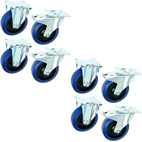 Satz 125 mm BLUE WHEELS Lenkrollen mit Bremse/Feststellbremse + Bockrollen Transportrollen Schwerlastrollen 165 kg/Rad Blau - INDUSTRIEQALITÄT ECO (2 Satz Brems/Bock) 2