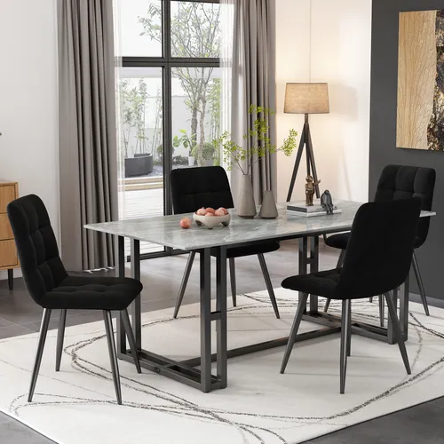 Merax Esszimmerstühle 4er Set mit Rücklehne, gepolstert, Schwarz