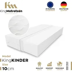Kindermatratze KingKINDER 90 x 190 x 10 cm - Kaltschaummatratze für Kinder, mit hypoallergenem, waschbarem Bezug und optimalem Schlafkomfort dank langlebigem Polyurethanschaum.