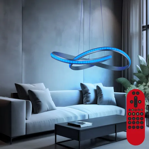LED Pendelleuchte Smart-Home mit RGB Farbwechsel - Moderne Pendelleuchte mit stahlfarbener Optik, dimmbar und Smart Home fähig. Steuern Sie das Licht per TUYA App und genießen Sie die Memory Funktion für individuelle Lichtstimmungen.