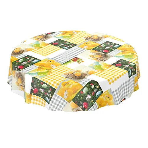 Wachstuchtischdecke abwaschbar Garten Tischdecke Wachstuch Rund Oval Eckig Indoor Outdoor Ostern Osterei Karo Küken Rund 120cm