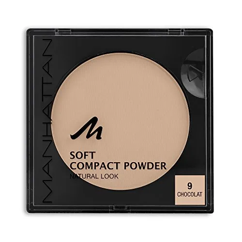 Manhattan Soft Compact Powder, Helles Kompakt Puder mit Puderquaste für einen matten, ebenmäßigen Teint, Farbe Chocolat 9, 1 x 9g