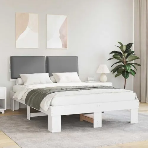 vidaXL Bettgestell mit gepolstertem Kopfteil Hellgrau 140 x 200 cm, Schicker, rechteckiger Bettgestell, Holzplattform, gepolsterter Kopfteil, minimalistisches Schlafzimmer-Dekor