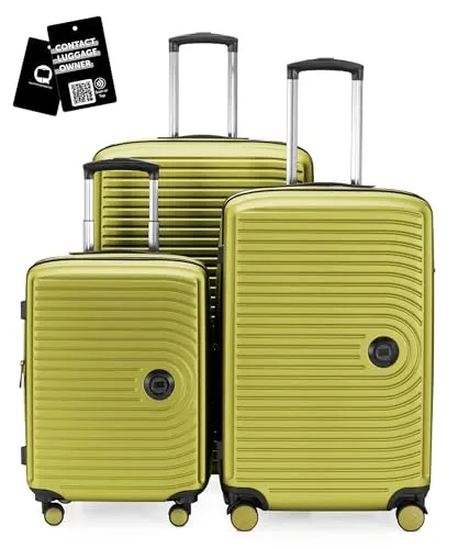 Hauptstadtkoffer Mitte - 3er Kofferset + Digitaler Luggage Tag - Reisetrolleys 55/68 / 77 cm + Kofferanhänger mit QR-Code, 4 Doppel-Rollen, Hartschale ABS, XL-Volumenerweiterung, TSA, Farn