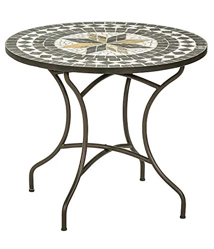 Dehner Gartentisch Diana, Ø 90 cm – Mediterraner Mosaiktisch aus Metall - Hochwertiger Gartentisch mit stabiler Steinplatte in Mosaikoptik, ideal für Terrasse oder Balkon. Pflegeleicht und unempfindlich gegen Sonne und Feuchtigkeit.