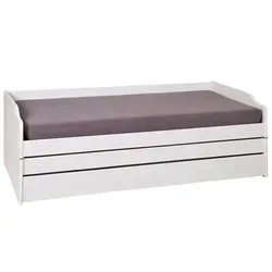 Inter Link Funktionsbett Lotar, weiß - Stauraumbett mit 3 Liegeflächen - Praktisches Stauraumbett mit Stauraumschublade und ausziehbarer Liegefläche. Ideal für kleine Räume, bietet Platz für bis zu 3 Matratzen (max. 11 cm Höhe).
