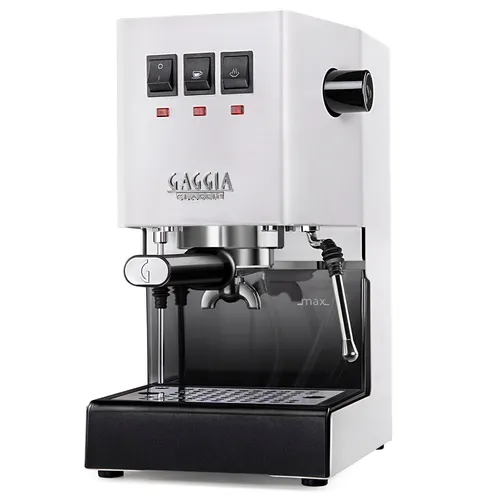 Gaggia Classic Evo Weiß - Siebträgermaschine mit 2,1 L Wassertank und professioneller Dampflanze für cremigen Milchschaum. Ideal für Espresso-Liebhaber und Einsteiger.