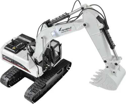 Amewi 22415 G704E 1:14 Elektro RC Bagger - RC-Modelle: Hochwertiger Vollmetall Bagger im Maßstab 1:14 mit 23 steuerbaren Kanälen, Sound- und Rauchgenerator sowie spritzwassergeschützter Elektronik für langlebigen Spielspaß.