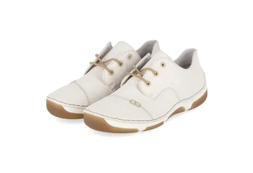 Rieker Damen Schnürhalbschuhe 55920-80 in Weiß/Beige - Stylische und bequeme Schnürhalbschuhe von Rieker für Damen. Hochwertiges Kunstleder und flexible Sohle bieten hohen Tragekomfort und optimale Anpassung – ideal für Alltag und Freizeit.