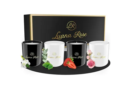 Luana Rose Duftkerzen Geschenkset - 4x 70g - Kerzenset mit 4 hochwertigen Sojawachskerzen, 100% natürlich und vegan, für eine entspannende Atmosphäre und eine Brenndauer von bis zu 40 Stunden. Perfekt als Geschenk für besondere Anlässe.