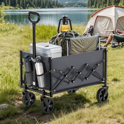 SONGMICS Faltbarer Handwagen, Bollerwagen für Garten, 150 kg belastbar, mit 4 verstärkten Rollen