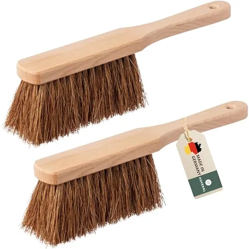 2er Set Handfeger Kokos, Made in Germany, Kokoshandfeger, Handbesen aus Holz mit Kokosborsten, Idealer Handfeger für Garten, Draussen mit Naturborsten Besen Kokos Feger, Holzhandfeger