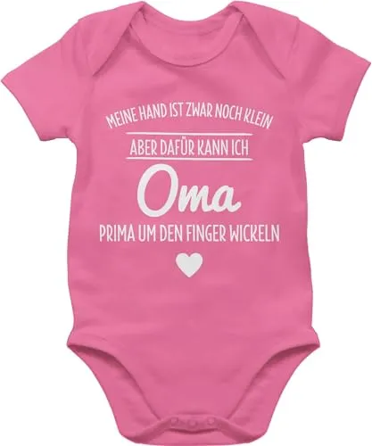 Baby Body Junge Mädchen - Sprüche - Oma um den Finger wickeln - 3/6 Monate - Pink - baby-kleidung babymode witzig spruch omi strampler babykleidung 0-6 bodys für babys mit sprüchen spruche omas