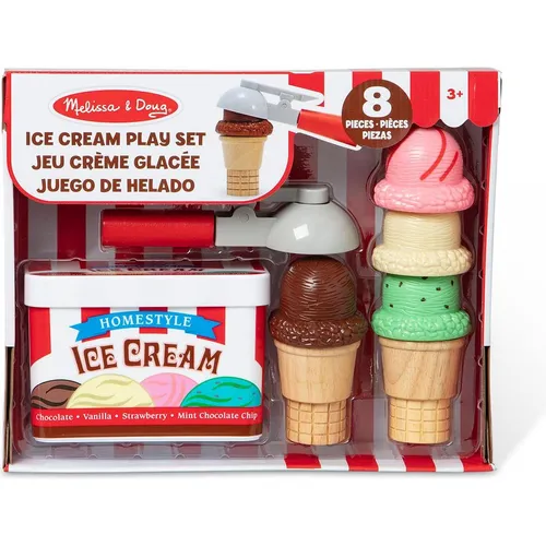 Melissa & Doug 14087 Eiscreme-Spielset - Kinderbuch: Fördert kreative Rollenspiele und Feinmotorik mit magnetischen Eiskugeln und Waffeln aus Holz. Ideal für sozialen Austausch und Lernmöglichkeiten ab 3 Jahren.